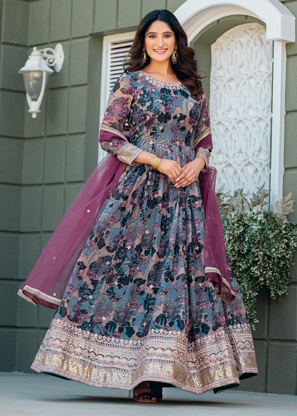 Buy Now Multicolor Taby Silk Embroidered Festive Anarkali Gown Online in US, UK, Canada, France, Italy, Singapore, UAE, Austria & Worldwide at Empress Clothing.