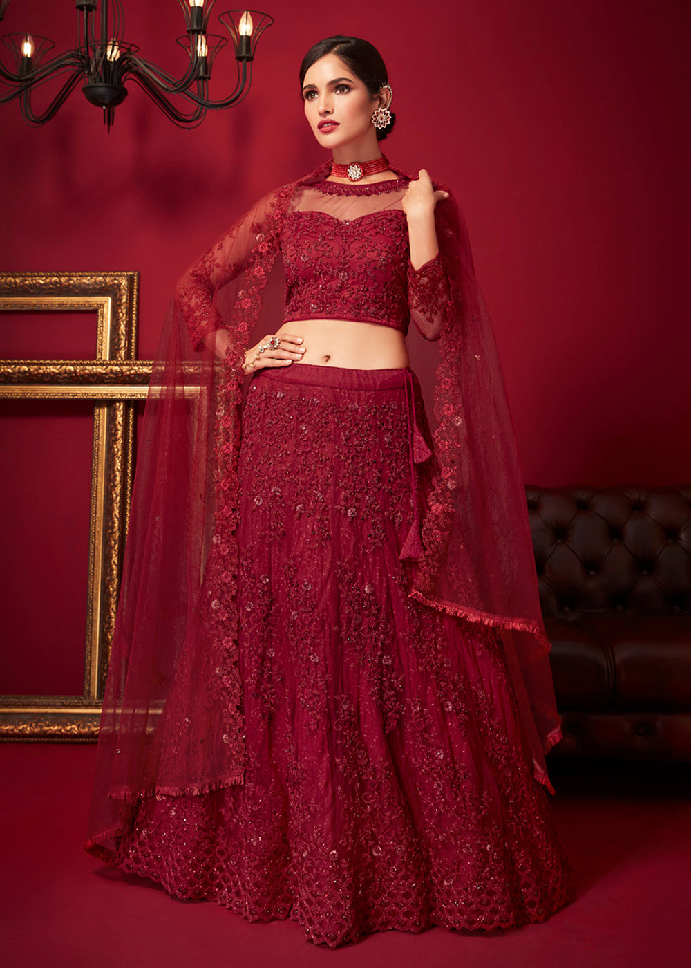 Buy Now Bridal Red Resham & Stone Embroidered Wedding Lehenga Choli Online in USA, UK, Canada & Worldwide at Empress Clothing. 