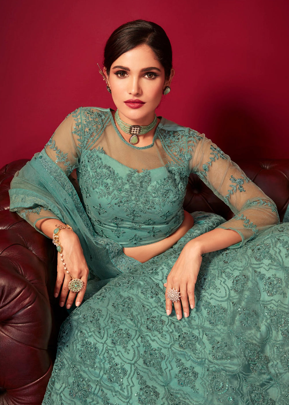 Sea Green Organza Embroidered Work Lehenga Choli 238954