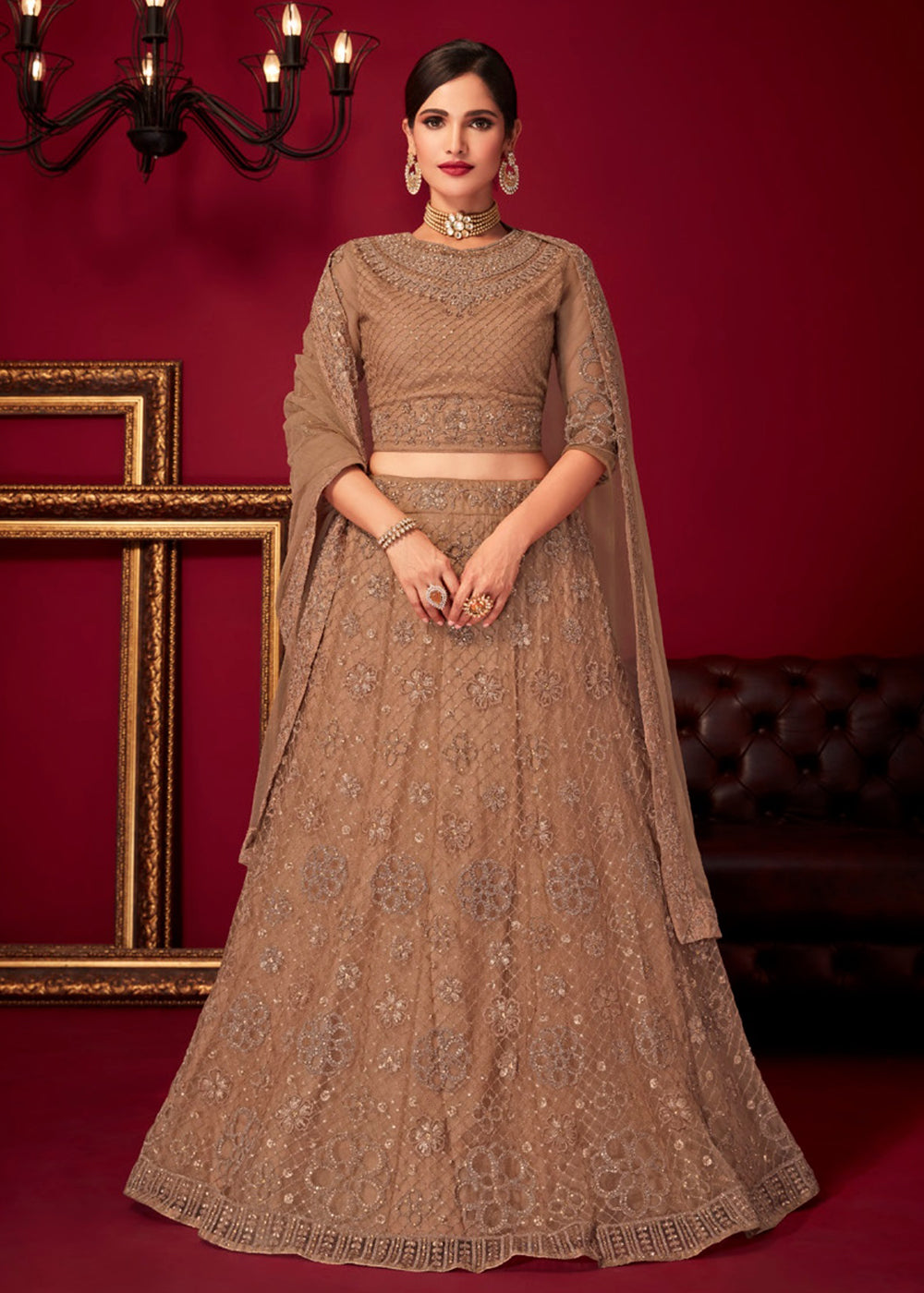Buy Now Bridal Brown Resham & Stone Embroidered Wedding Lehenga Choli Online in USA, UK, Canada & Worldwide at Empress Clothing. 