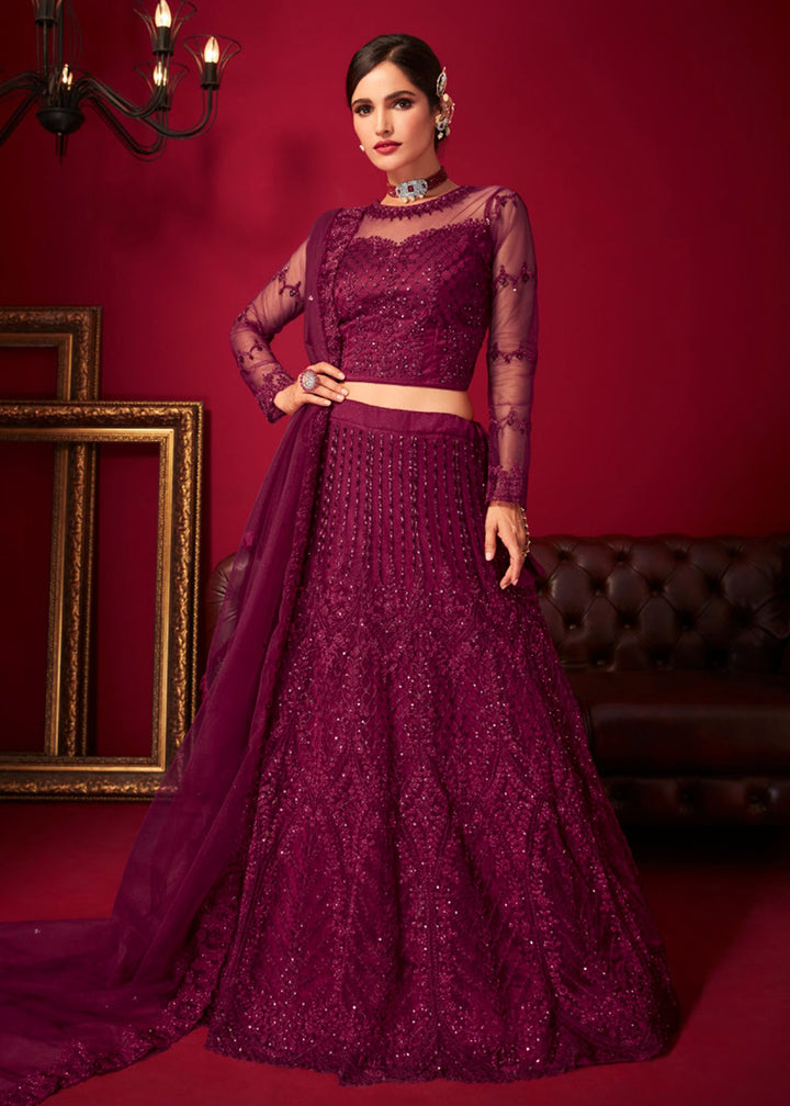Buy Now Bridal Purple Resham & Stone Embroidered Wedding Lehenga Choli Online in USA, UK, Canada & Worldwide at Empress Clothing.