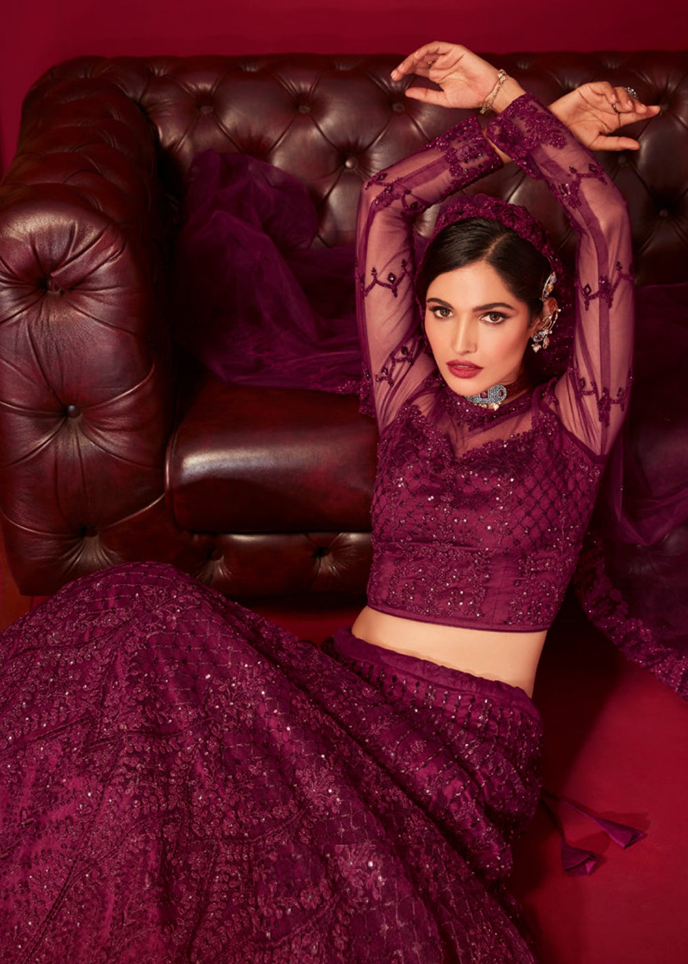 Buy Now Bridal Purple Resham & Stone Embroidered Wedding Lehenga Choli Online in USA, UK, Canada & Worldwide at Empress Clothing.