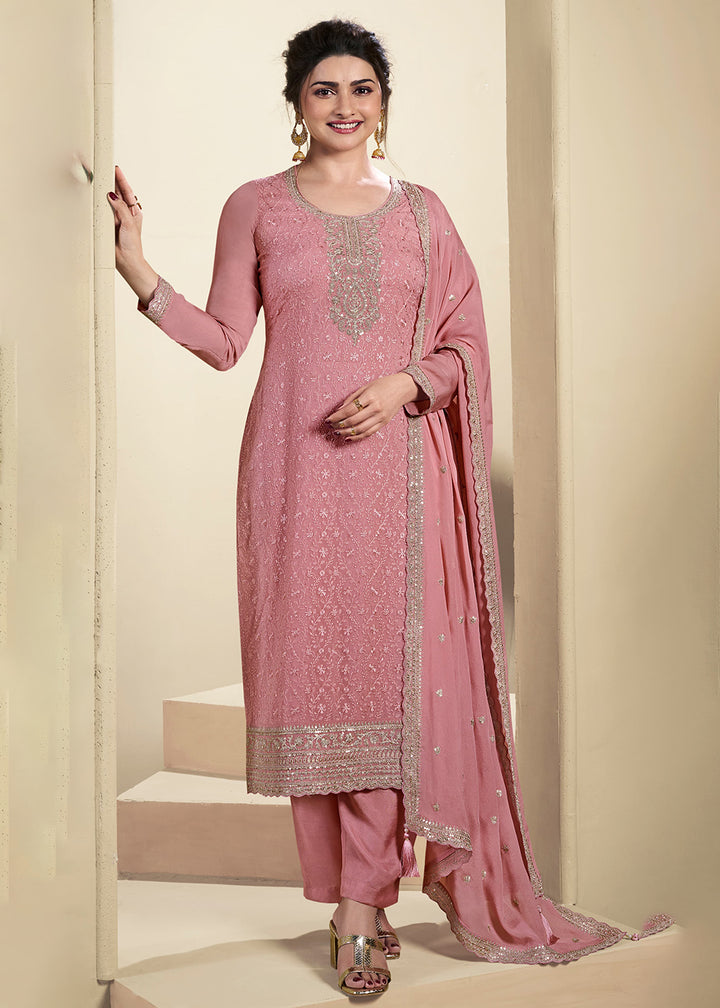 Buy Now Peach Schiffli Embroidered Organza Salwar Suit Online in USA, UK, Canada, Germany, Australia & Worldwide at Empress Clothing.