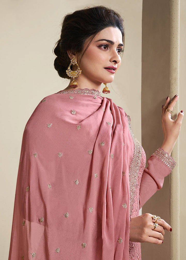 Buy Now Peach Schiffli Embroidered Organza Salwar Suit Online in USA, UK, Canada, Germany, Australia & Worldwide at Empress Clothing.