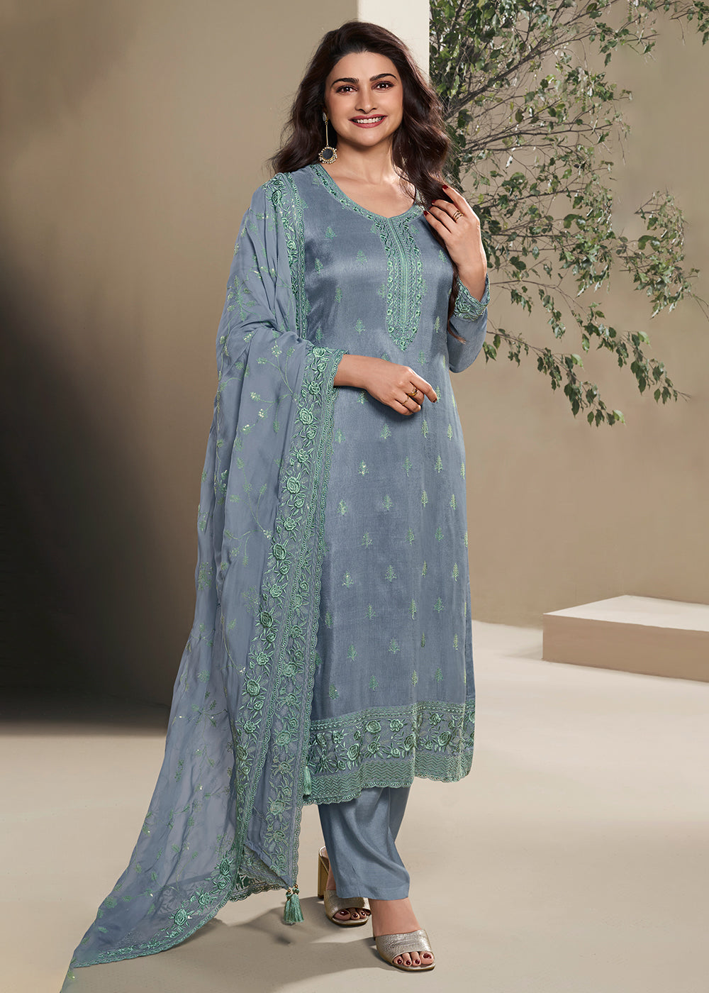 Buy Now Dola Silk Blue Thread Embroidered Wedding Salwar Suit Online in USA, UK, Canada, Germany, Australia & Worldwide at Empress Clothing.