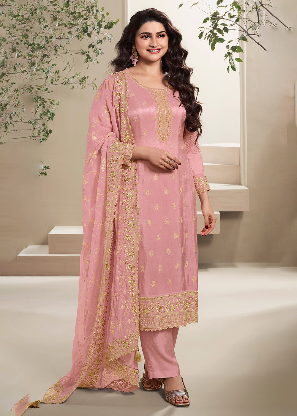 Buy Now Dola Silk Peach Thread Embroidered Wedding Salwar Suit Online in USA, UK, Canada, Germany, Australia & Worldwide at Empress Clothing. 
