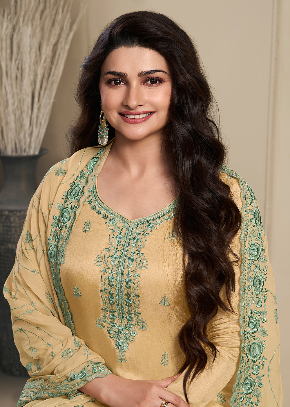 Buy Now Dola Silk Mustard Thread Embroidered Wedding Salwar Suit Online in USA, UK, Canada, Germany, Australia & Worldwide at Empress Clothing. 
