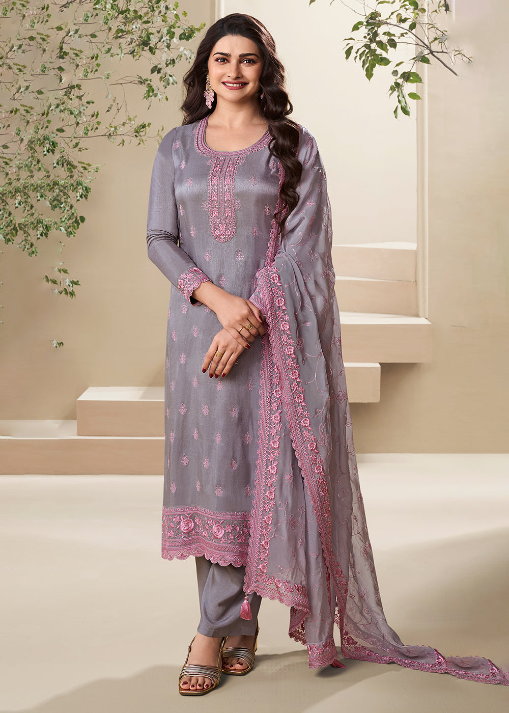Buy Now Dola Silk Lilac Thread Embroidered Wedding Salwar Suit Online in USA, UK, Canada, Germany, Australia & Worldwide at Empress Clothing.