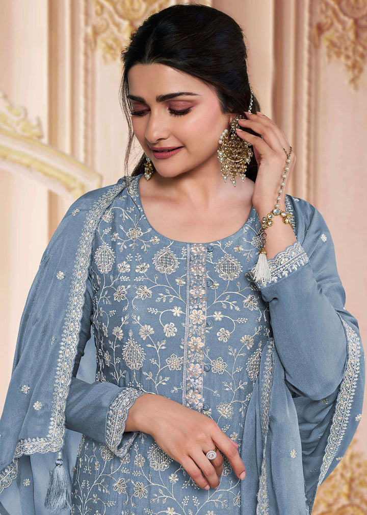 Buy Now Stunning Bluish Grey Embroidered Festive Salwar Suit Online in USA, UK, Canada, Germany, Australia & Worldwide at Empress Clothing. 