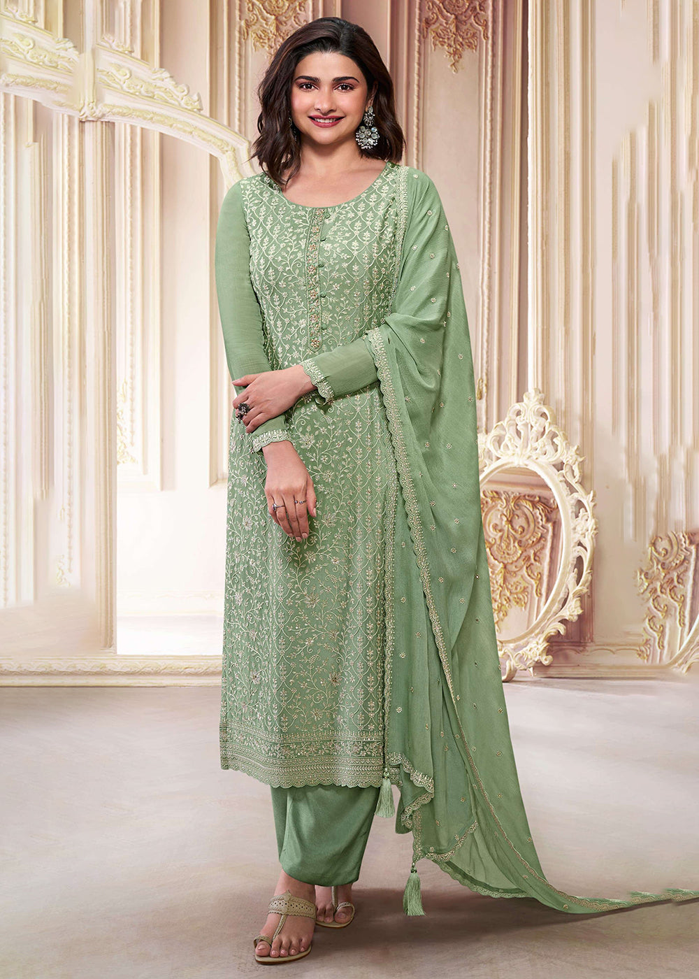 Buy Now Stunning Pista Green Embroidered Festive Salwar Suit Online in USA, UK, Canada, Germany, Australia & Worldwide at Empress Clothing.