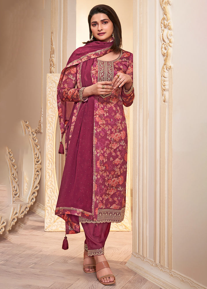 Buy Now Pink Digital Printed Chinnon Festive Salwar Kameez Online in USA, UK, Canada, Germany, Australia & Worldwide at Empress Clothing. 