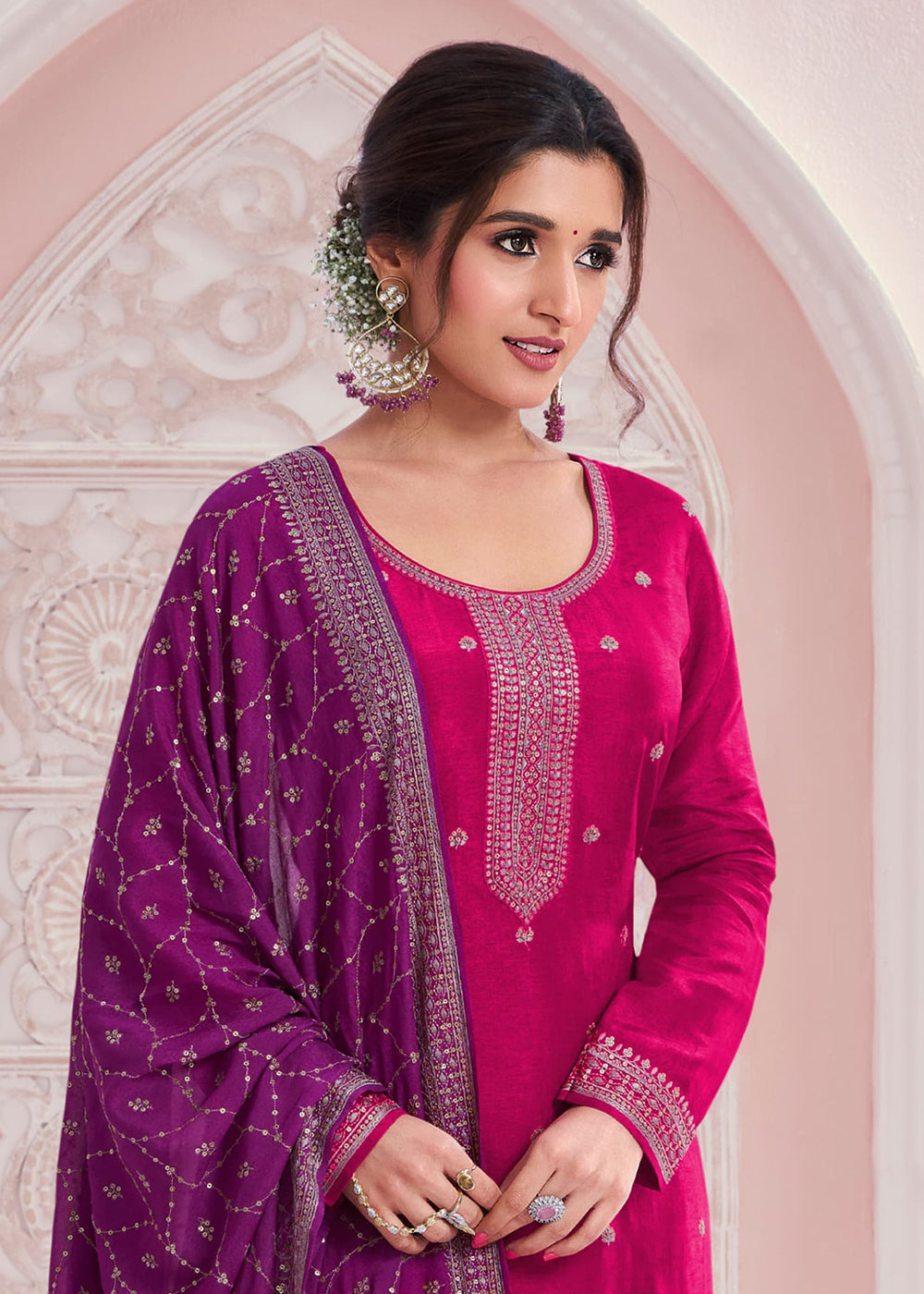 Buy Now Rani Pink Thread Embroidered Silk Salwar Suit Online in USA, UK, Canada, Germany, Australia & Worldwide at Empress Clothing.