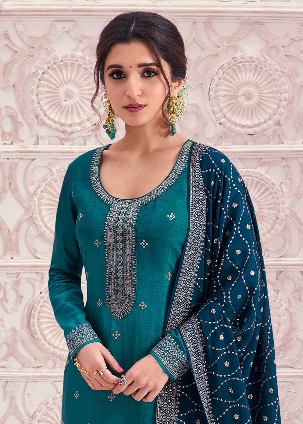 Buy Now Prussian Blue Thread Embroidered Silk Salwar Suit Online in USA, UK, Canada, Germany, Australia & Worldwide at Empress Clothing.