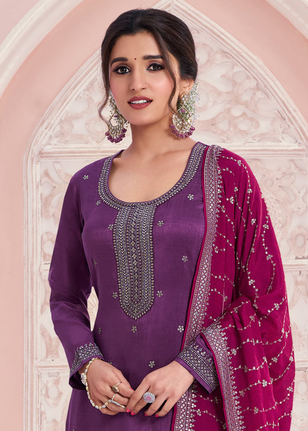 Buy Now Plum Purple Thread Embroidered Silk Salwar Suit Online in USA, UK, Canada, Germany, Australia & Worldwide at Empress Clothing.