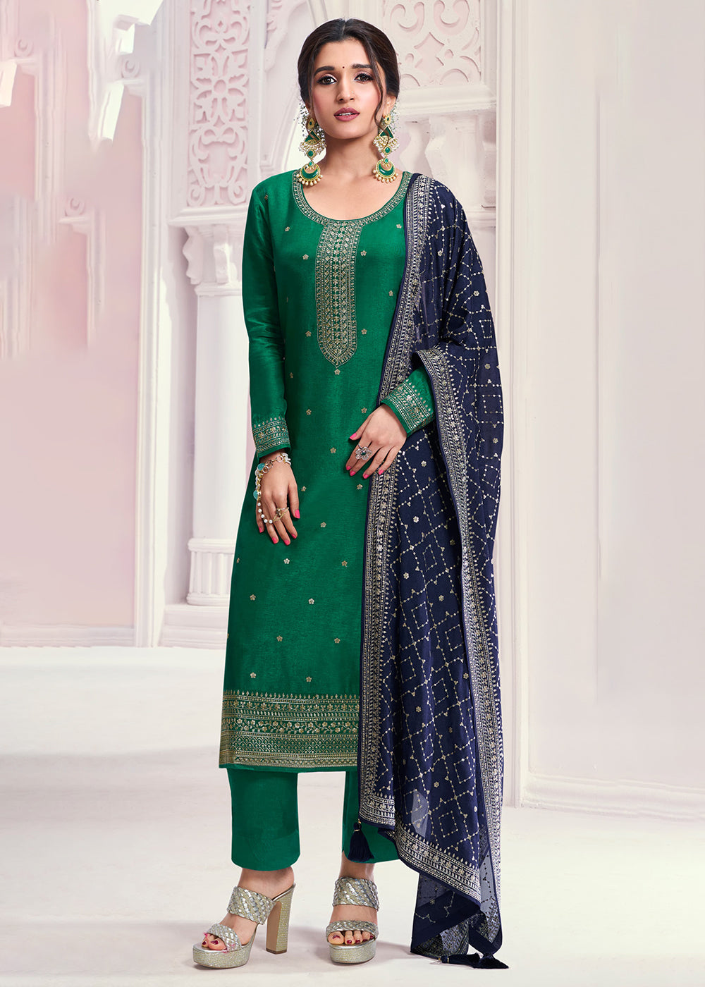 Buy Now Dark Green Thread Embroidered Silk Salwar Suit Online in USA, UK, Canada, Germany, Australia & Worldwide at Empress Clothing.