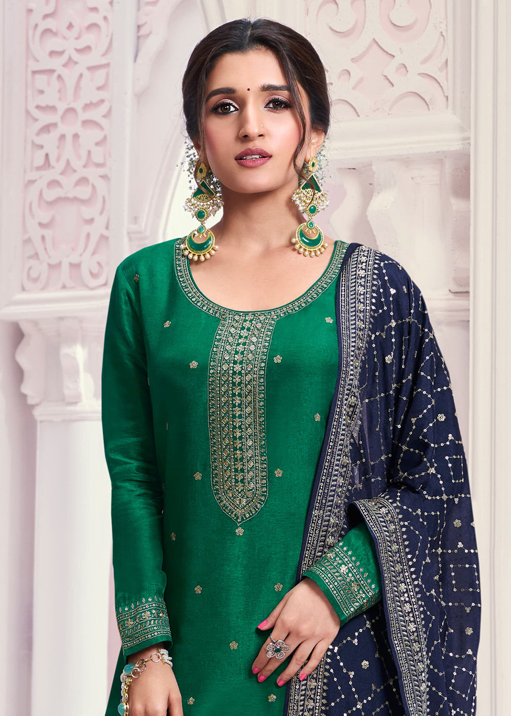 Buy Now Dark Green Thread Embroidered Silk Salwar Suit Online in USA, UK, Canada, Germany, Australia & Worldwide at Empress Clothing.