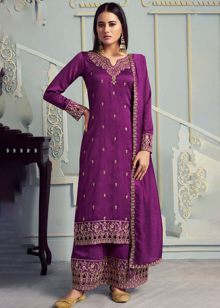 Buy Now Alluring Purple Embroidered Silk Georgette Festive Salwar Suit Online in USA, UK, Canada, Germany, Italy & Worldwide at Empress Clothing.