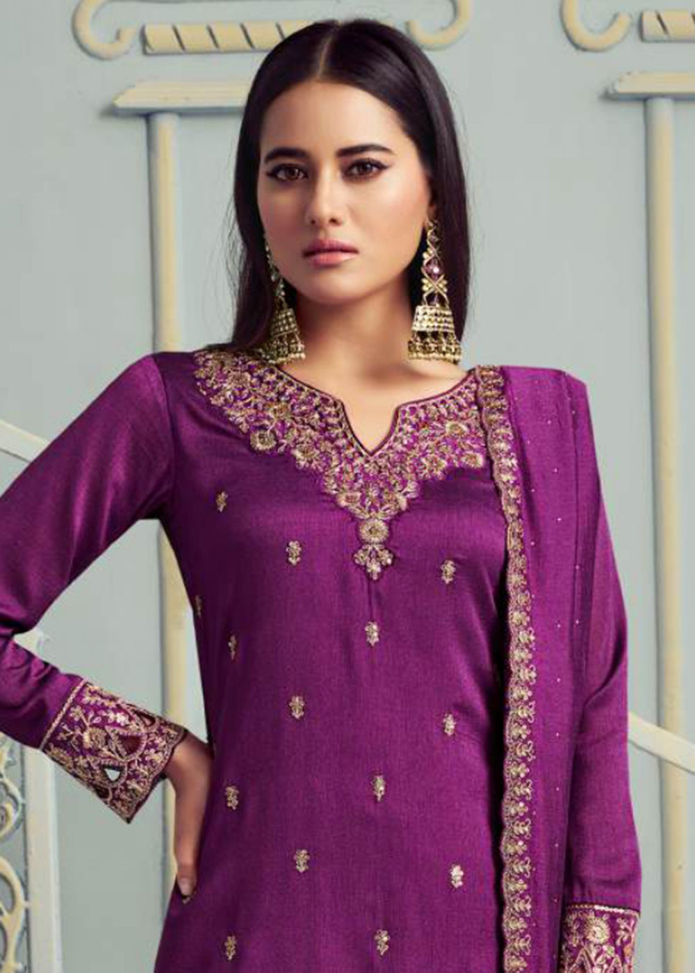 Buy Now Alluring Purple Embroidered Silk Georgette Festive Salwar Suit Online in USA, UK, Canada, Germany, Italy & Worldwide at Empress Clothing.