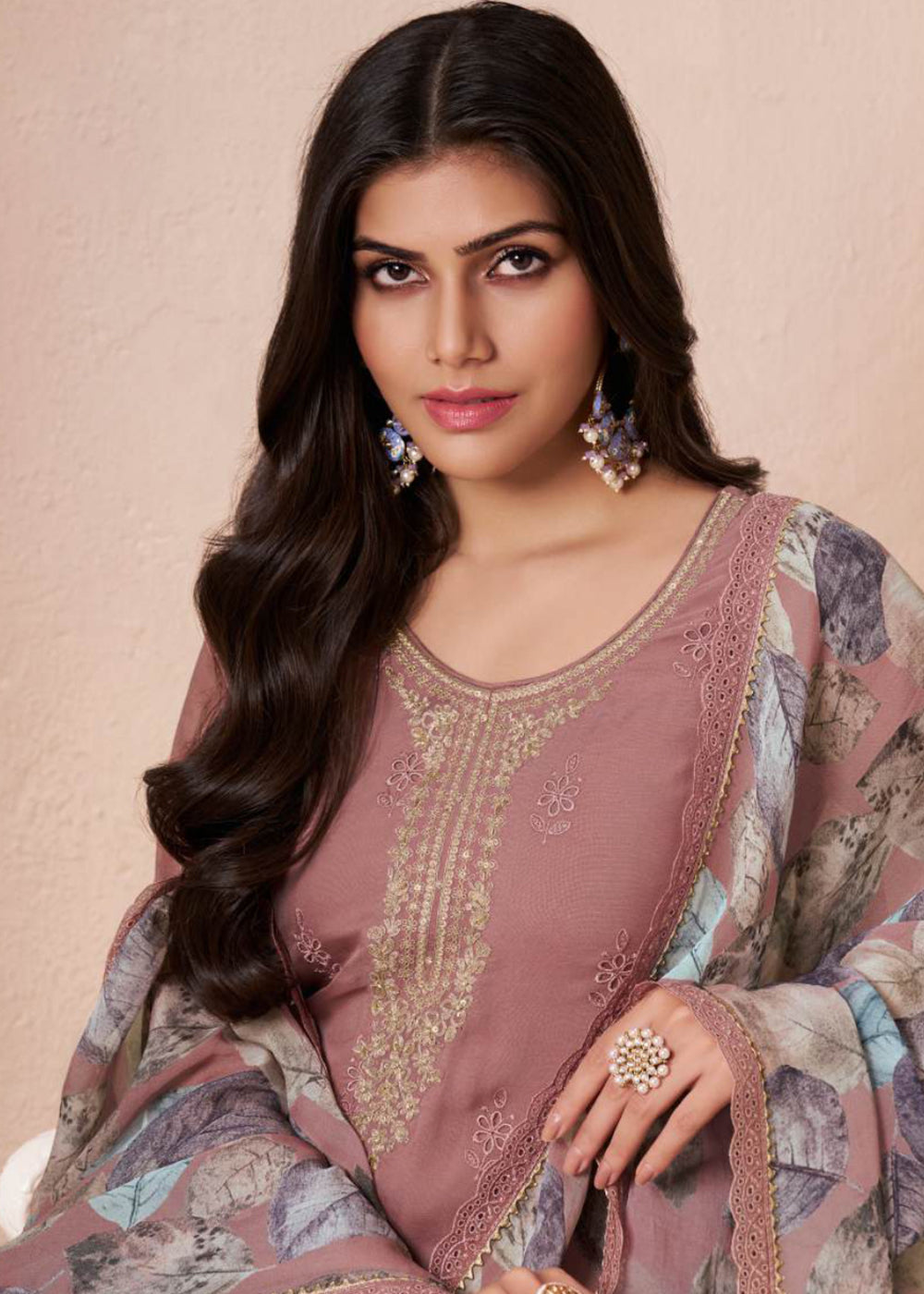 Buy Now Schiffli Embroidered Peach Organza Straight Kurta Suit Online in USA, UK, Canada, Germany, Italy, France, Austria, UAE & Worldwide at Empress Clothing.