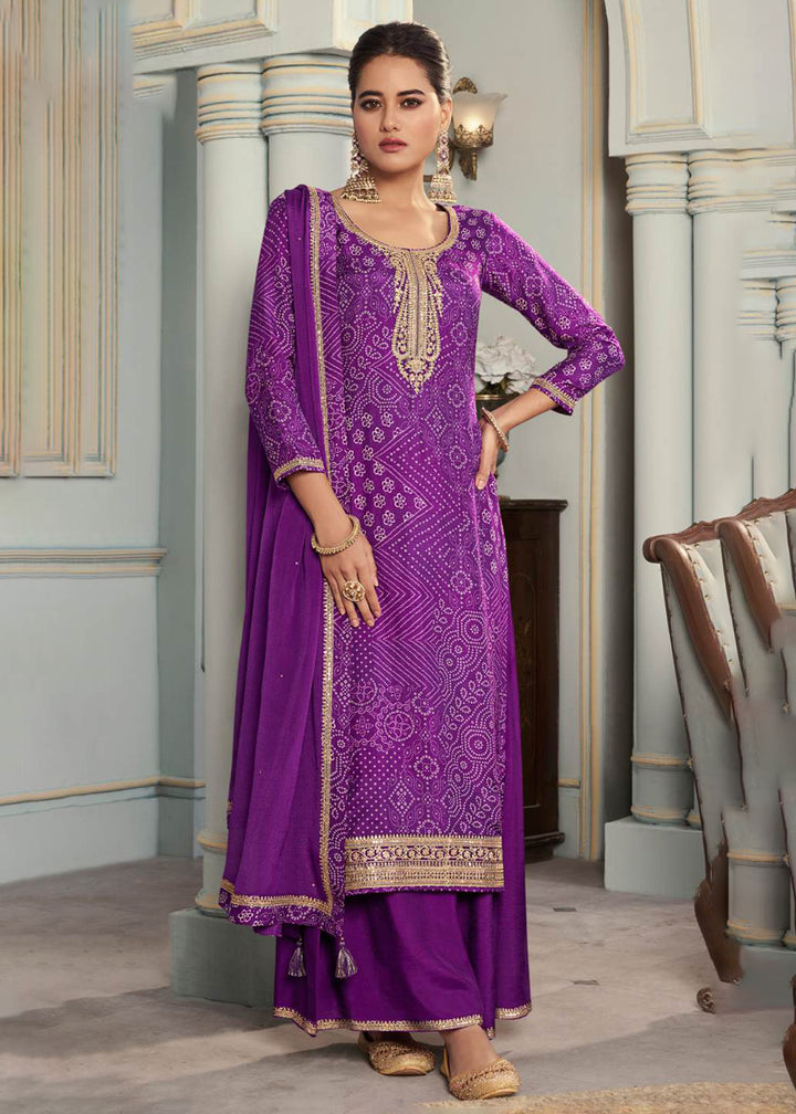 Buy Now Plum Purple Silk Digital Printed Festive Salwar Suit Online in USA, UK, Canada, Germany, Italy, France, Austria, UAE & Worldwide at Empress Clothing.