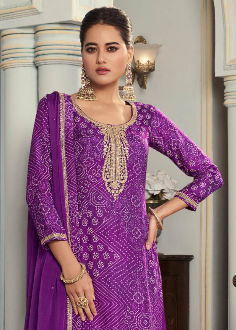 Buy Now Plum Purple Silk Digital Printed Festive Salwar Suit Online in USA, UK, Canada, Germany, Italy, France, Austria, UAE & Worldwide at Empress Clothing.