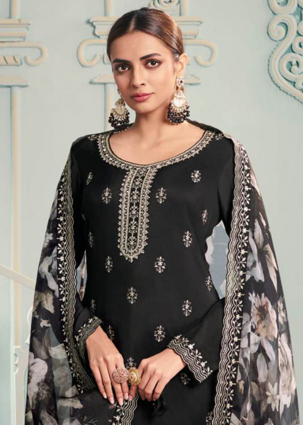 Buy Now Black Moonga Silk Embroidered Trendy Salwar Suit Online in USA, UK, Canada, Germany, Italy, France, Austria, UAE & Worldwide at Empress Clothing.