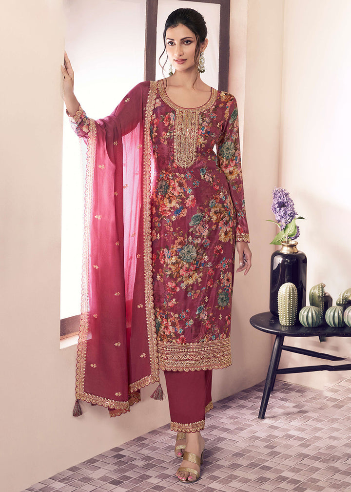 Buy Now Pink Digital Printed Chinnon Pakistani Style Suit Online in USA, UK, Canada, Germany, Italy & Worldwide at Empress Clothing.