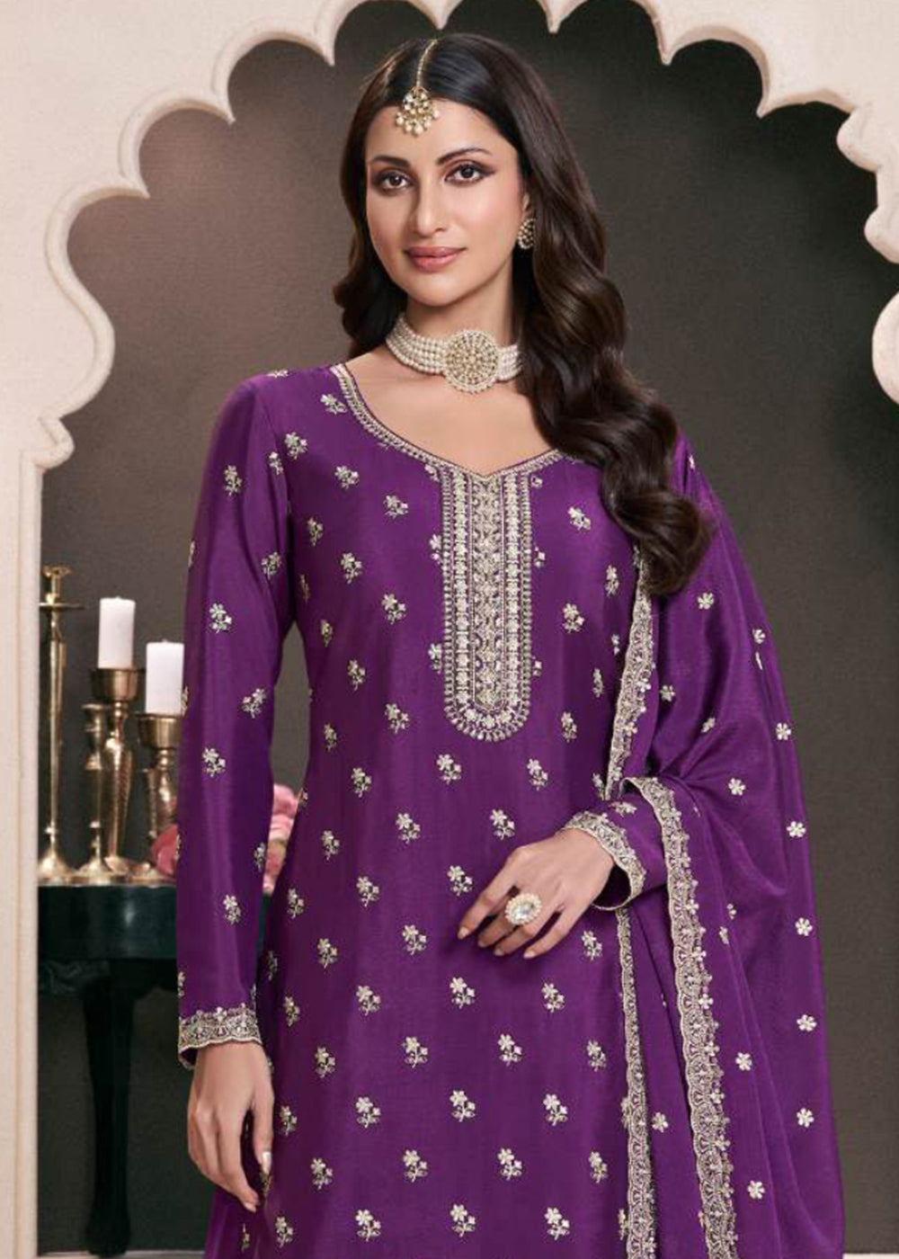 Shop Now Purple Designer Thread Embroidered Wedding Sharara Suit Online at Empress Clothing in USA, UK, Canada, Germany, Italy, UAE & Worldwide. 