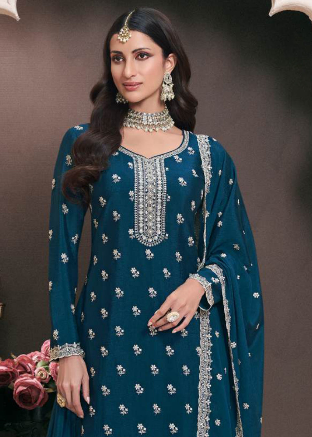 Shop Now Blue Designer Thread Embroidered Wedding Sharara Suit Online at Empress Clothing in USA, UK, Canada, Germany, Italy, UAE & Worldwide.