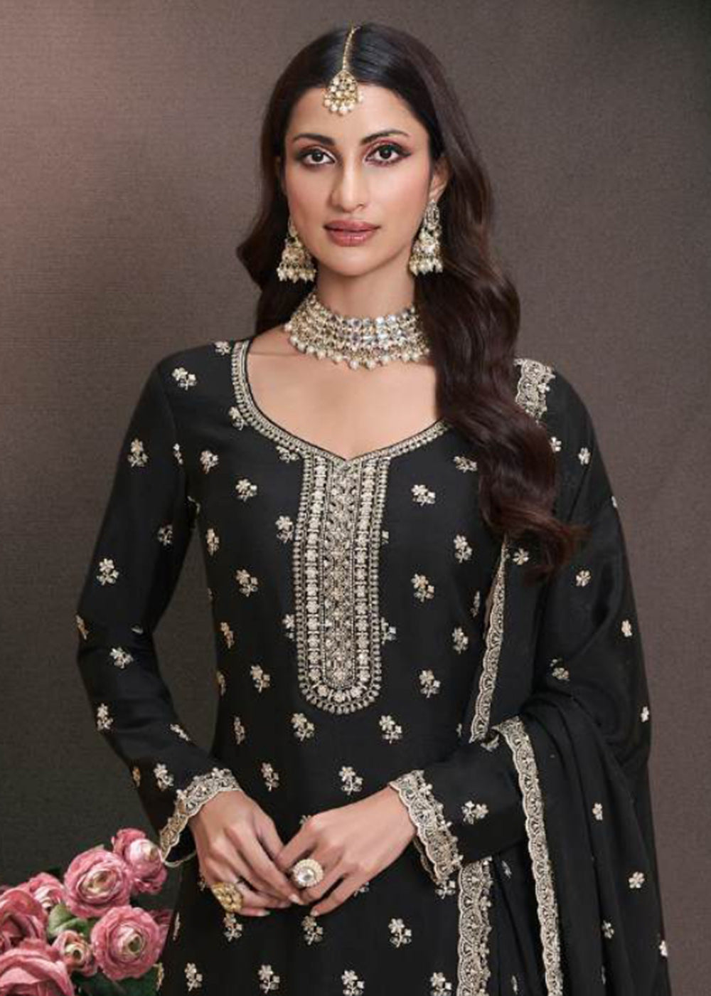 Shop Now Black Designer Thread Embroidered Wedding Sharara Suit Online at Empress Clothing in USA, UK, Canada, Germany, Italy, UAE & Worldwide.