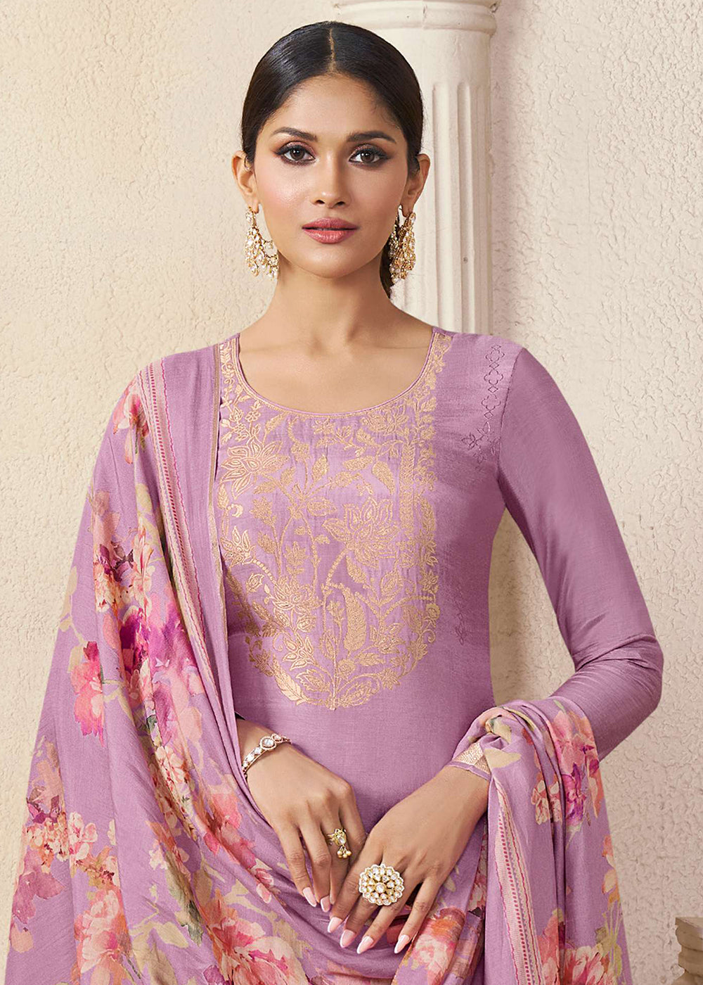 Buy Now Muslin Silk Lilac Weaving Festive Salwar Suit Online in US, UK, Canada, Germany, Italy, France, Australia, Norway, UAE & Worldwide at Empress Clothing.