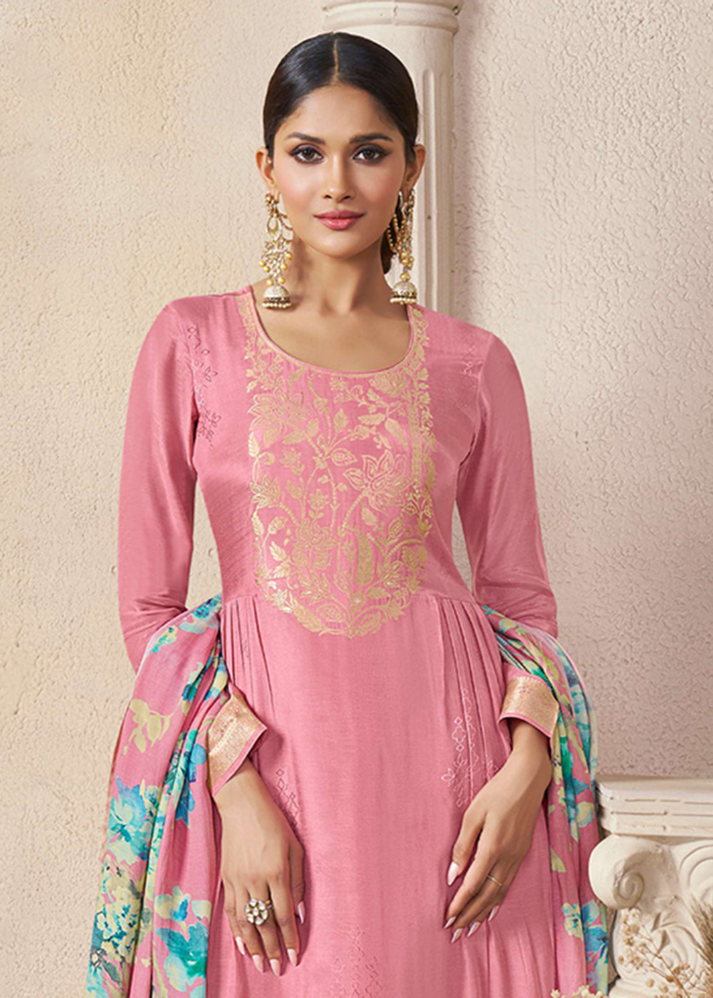 Buy Now Muslin Silk Pink Weaving Festive Salwar Suit Online in US, UK, Canada, Germany, Italy, France, Australia, Norway, UAE & Worldwide at Empress Clothing.