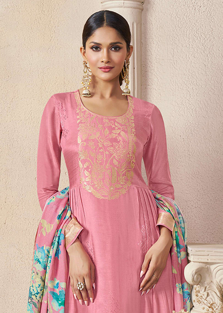 Buy Now Muslin Silk Pink Weaving Festive Salwar Suit Online in US, UK, Canada, Germany, Italy, France, Australia, Norway, UAE & Worldwide at Empress Clothing.