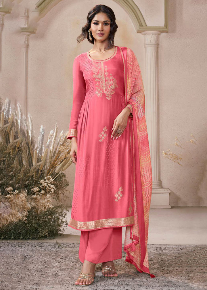 Buy Now Self Weaved Muslin Pink Festive Salwar Kameez Online in Newark, Miami, Toronto, London, Bayern, Austin, Denver, New York, Dubai & Worldwide at Empress.