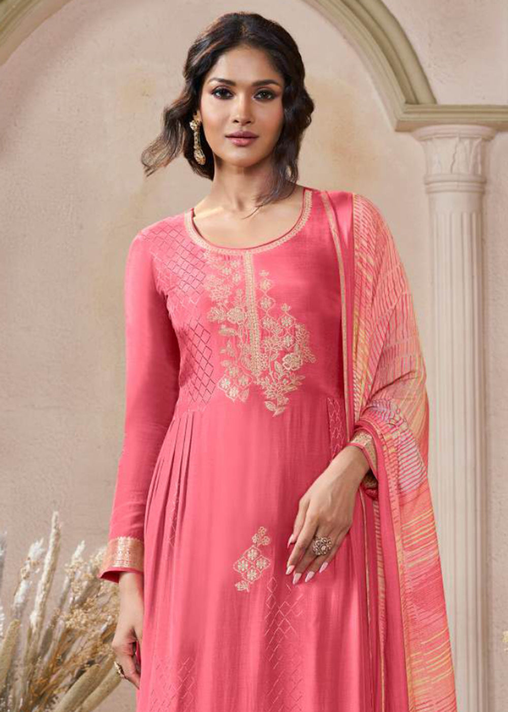 Buy Now Self Weaved Muslin Pink Festive Salwar Kameez Online in Newark, Miami, Toronto, London, Bayern, Austin, Denver, New York, Dubai & Worldwide at Empress.