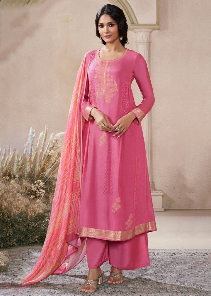 Buy Now Self Weaved Muslin Rose Festive Salwar Kameez Online in Newark, Miami, Toronto, London, Bayern, Austin, Denver, New York, Dubai & Worldwide at Empress.