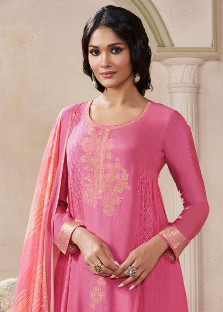 Buy Now Self Weaved Muslin Rose Festive Salwar Kameez Online in Newark, Miami, Toronto, London, Bayern, Austin, Denver, New York, Dubai & Worldwide at Empress.