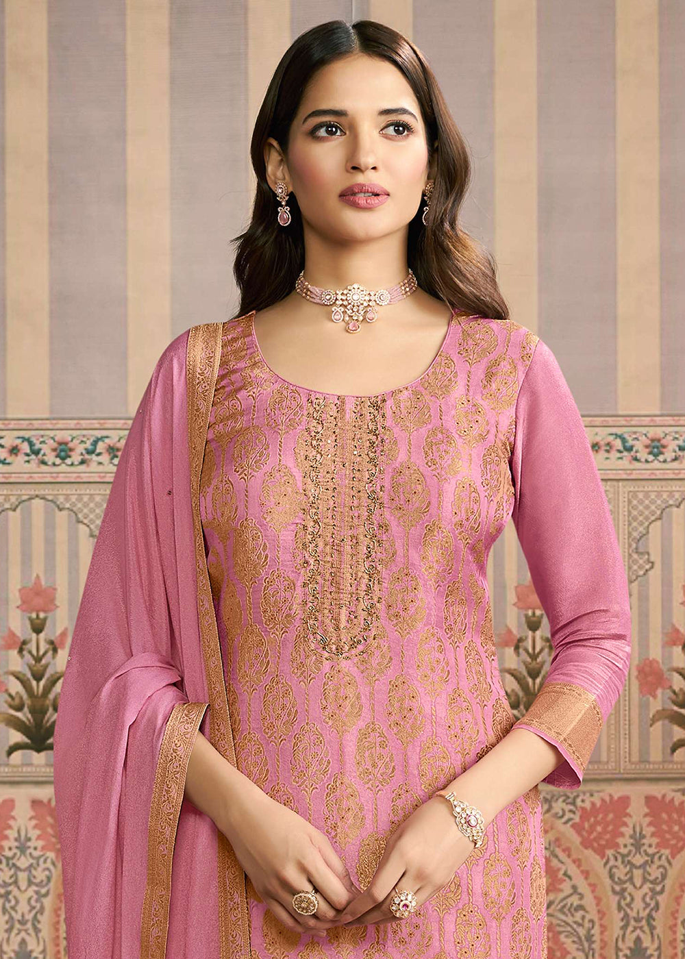 Buy Now Purple Handwork Shimmer Jacquard Festive Salwar Suit Online in US, UK, Canada, Germany, Italy, France, Australia, UAE & Worldwide at Empress Clothing.