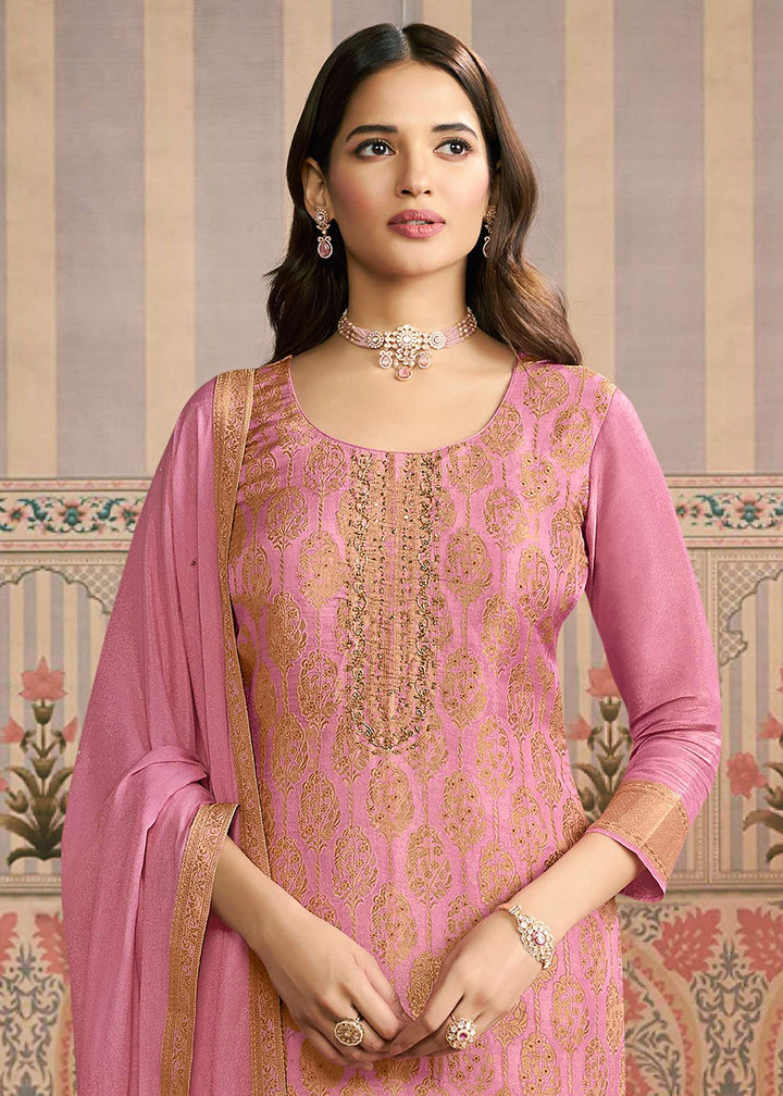 Buy Now Purple Handwork Shimmer Jacquard Festive Salwar Suit Online in US, UK, Canada, Germany, Italy, France, Australia, UAE & Worldwide at Empress Clothing.