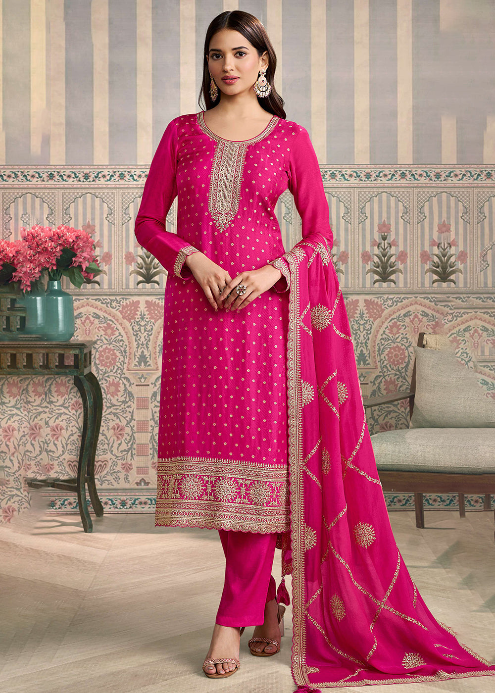 Buy Now Hot Pink Viscose Silk Embroidered Salwar Suit Online in US, UK, Canada, Germany, Italy, France, Austria, Australia, Denmark, UAE & Worldwide at Empress.