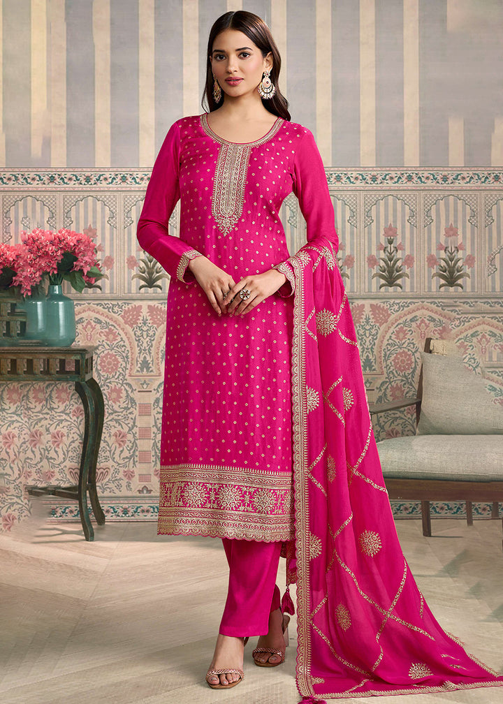 Buy Now Hot Pink Viscose Silk Embroidered Salwar Suit Online in US, UK, Canada, Germany, Italy, France, Austria, Australia, Denmark, UAE & Worldwide at Empress.