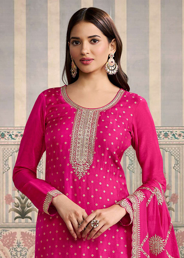 Buy Now Hot Pink Viscose Silk Embroidered Salwar Suit Online in US, UK, Canada, Germany, Italy, France, Austria, Australia, Denmark, UAE & Worldwide at Empress.