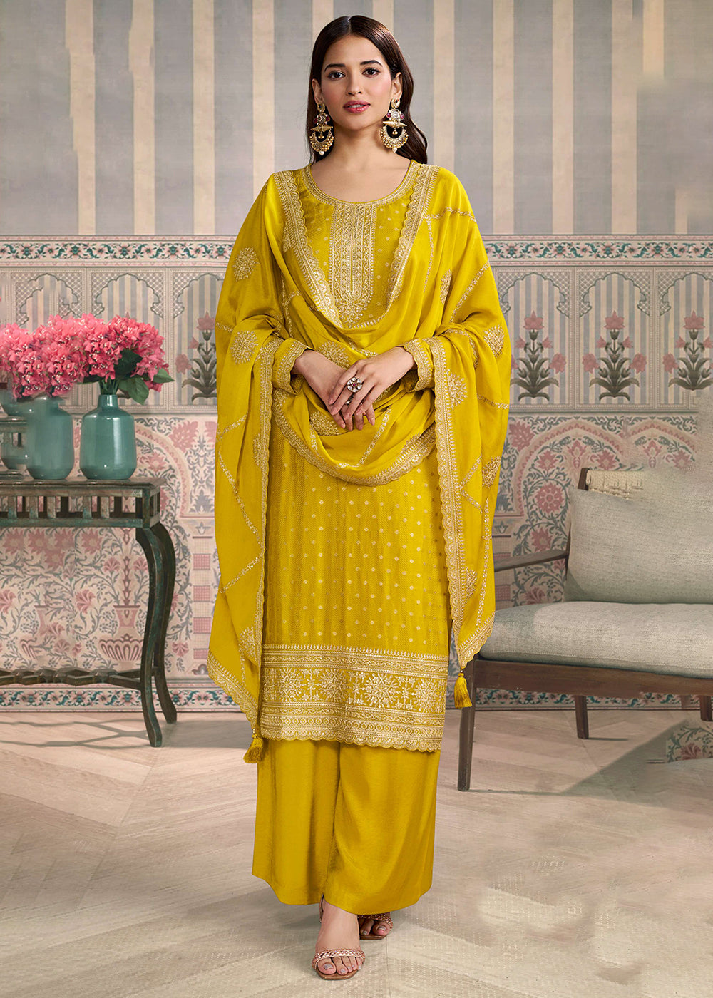 Buy Now Yellow Viscose Silk Embroidered Salwar Suit Online in US, UK, Canada, Germany, Italy, France, Austria, Australia, Denmark, UAE & Worldwide at Empress.
