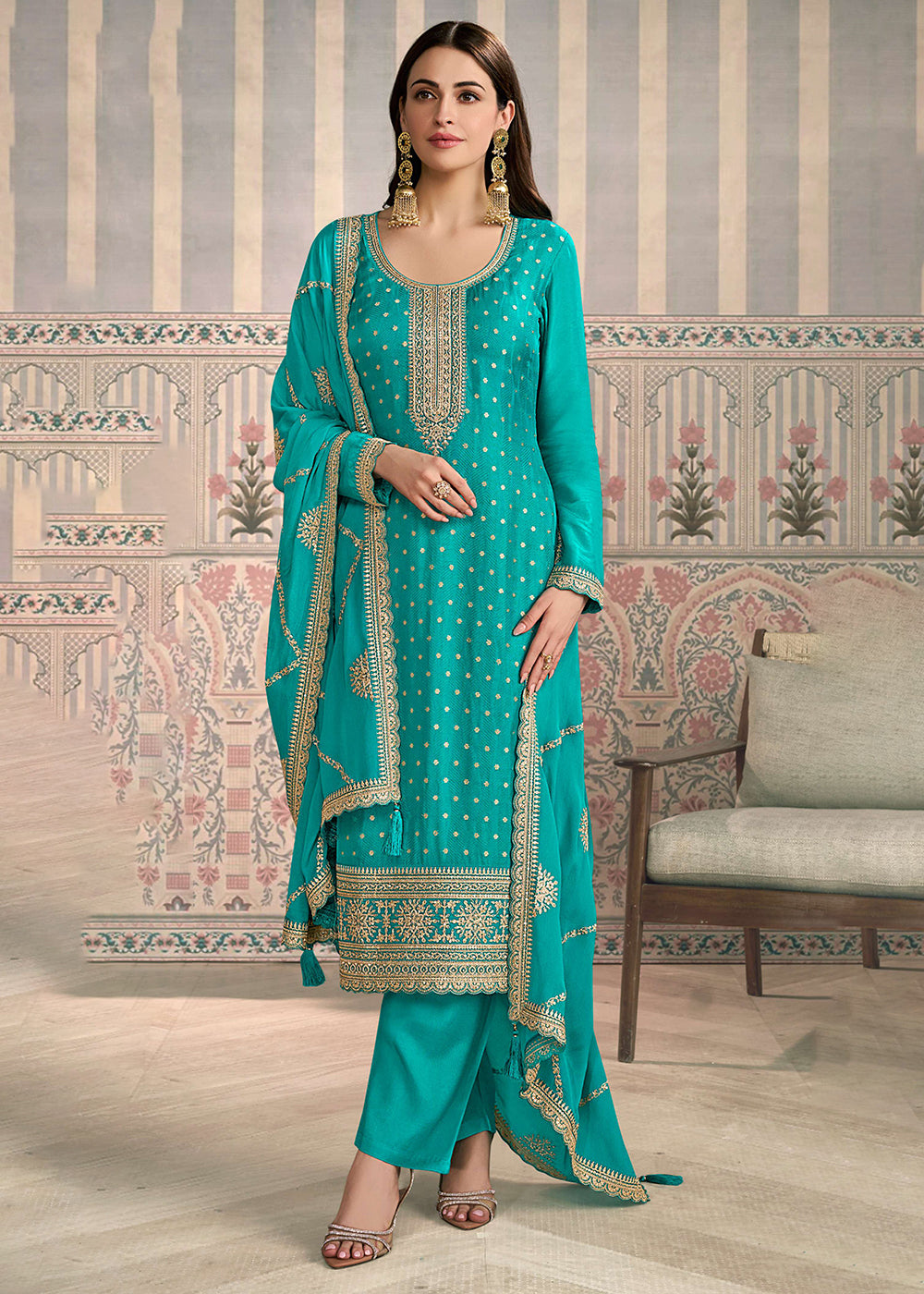 Buy Now Rama Blue Viscose Silk Embroidered Salwar Suit Online in US, UK, Canada, Germany, Italy, France, Austria, Australia, Denmark, UAE & Worldwide at Empress.