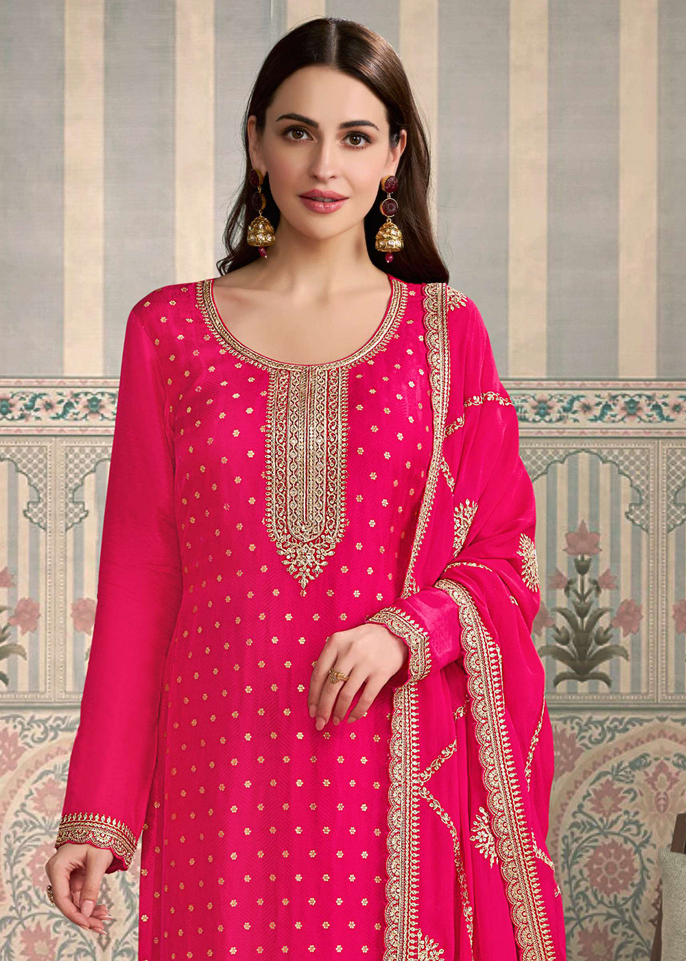 Rani Pink Viscose Silk Embroidered Salwar Suit