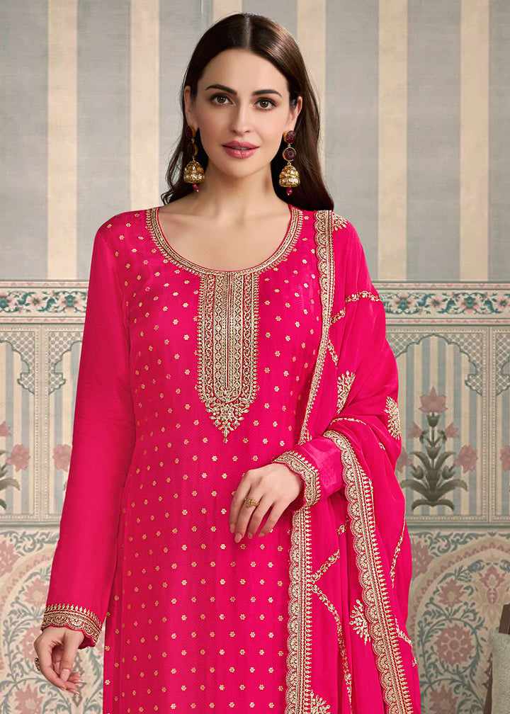 Rani Pink Viscose Silk Embroidered Salwar Suit