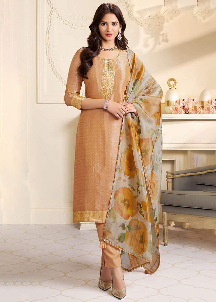 Buy Now Orange Kanchipuram Silk Embroidered Pant Style Suit Online in Newark, Yorktown, Toronto, London, Orlando, Munich, Chicago, Miami & Worldwide at Empress.
