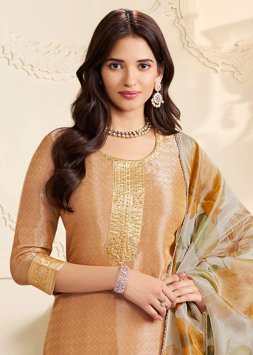 Buy Now Orange Kanchipuram Silk Embroidered Pant Style Suit Online in Newark, Yorktown, Toronto, London, Orlando, Munich, Chicago, Miami & Worldwide at Empress.