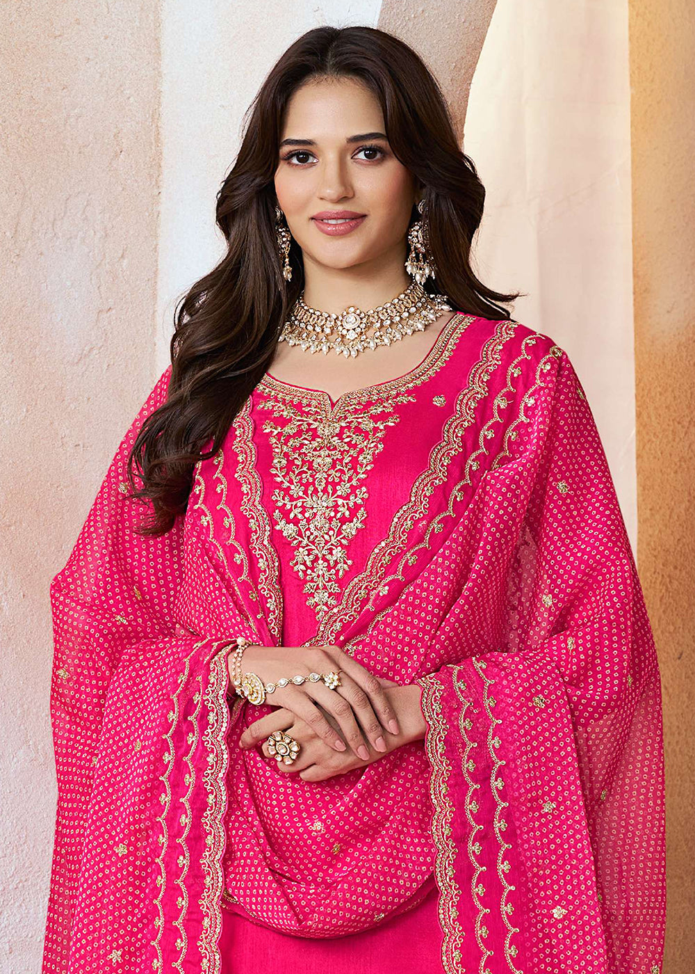 Buy Now Pink Mooga Silk Ethnic Embroidered Sharara Suit Online in USA, UK, Canada, Germany, Italy, France, Austria, Denmark, UAE & Worldwide at Empress.