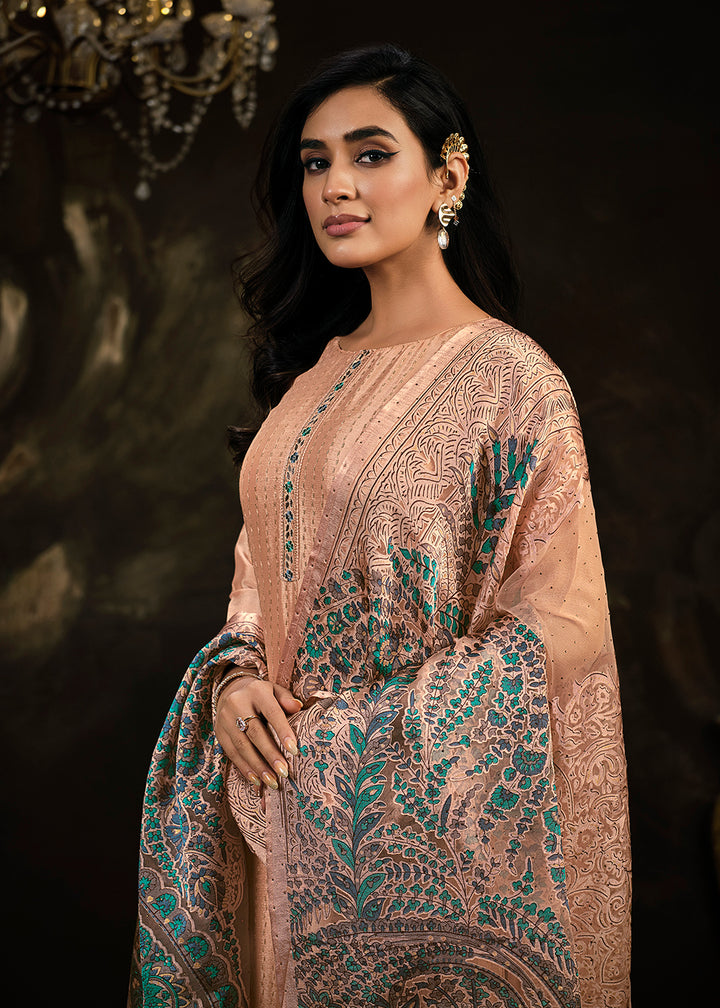 Buy Now Fetching Peach Chinnon Embroidered Pant Style Salwar Suit Online in USA, UK, Canada, Germany, Australia & Worldwide at Empress Clothing. 